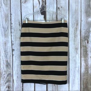 LOFT Black & Tan Contrast Striped Pencil Skirt